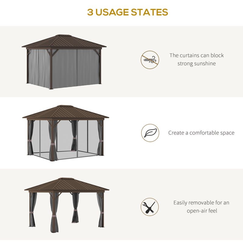 Outsunny 10' x 12' Aluminum Hardtop Gazebo with Single Metal Roof, Curtains and Netting