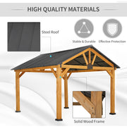 Outsunny 11' x 13' Fir Wood Hardtop Gazebo with Galvanized Steel Roof