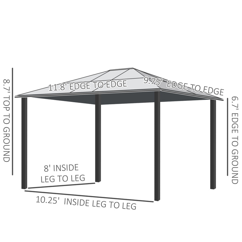 Outsunny 10' x 12' Aluminum Hardtop Gazebo with Polycarbonate Roof and Netting