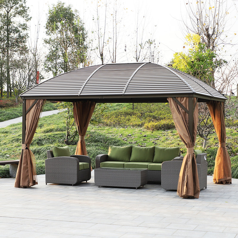 Outsunny 10' x 13' Aluminum Hardtop Gazebo with Steel Roof, Curtains and Netting