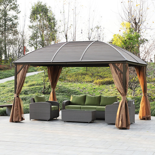 Outsunny 10' x 13' Aluminum Hardtop Gazebo with Steel Roof, Curtains and Netting
