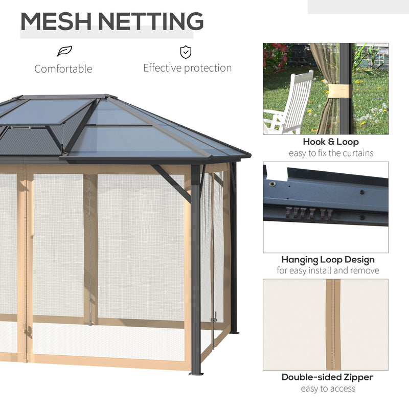 Outsunny 10' x 12' Aluminum Hardtop Gazebo with Polycarbonate Roof and Netting