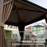 Outsunny 10' x 10' Aluminum Round Hardtop Gazebo with Curtains and Ceiling Hook