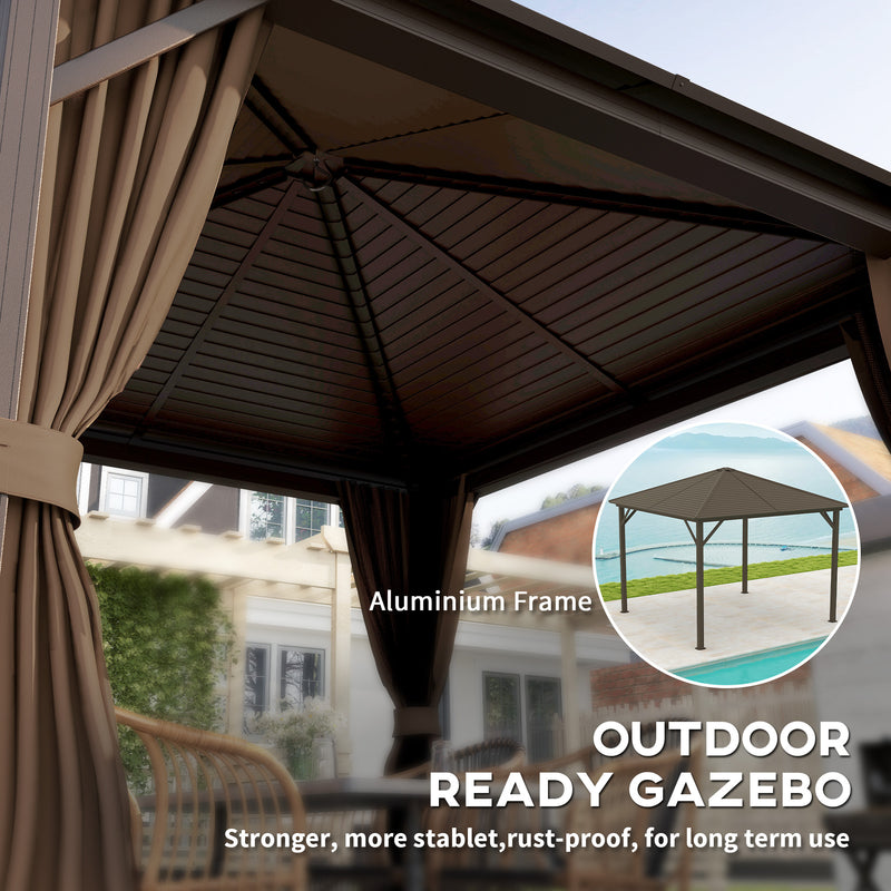 Outsunny 10' x 10' Aluminum Round Hardtop Gazebo with Curtains and Ceiling Hook