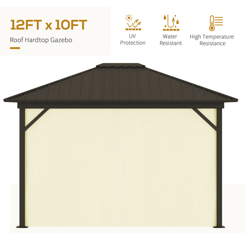Outsunny 11.9' x 9.8' Aluminum Hardtop Gazebo with Metal Roof, Curtains and Netting