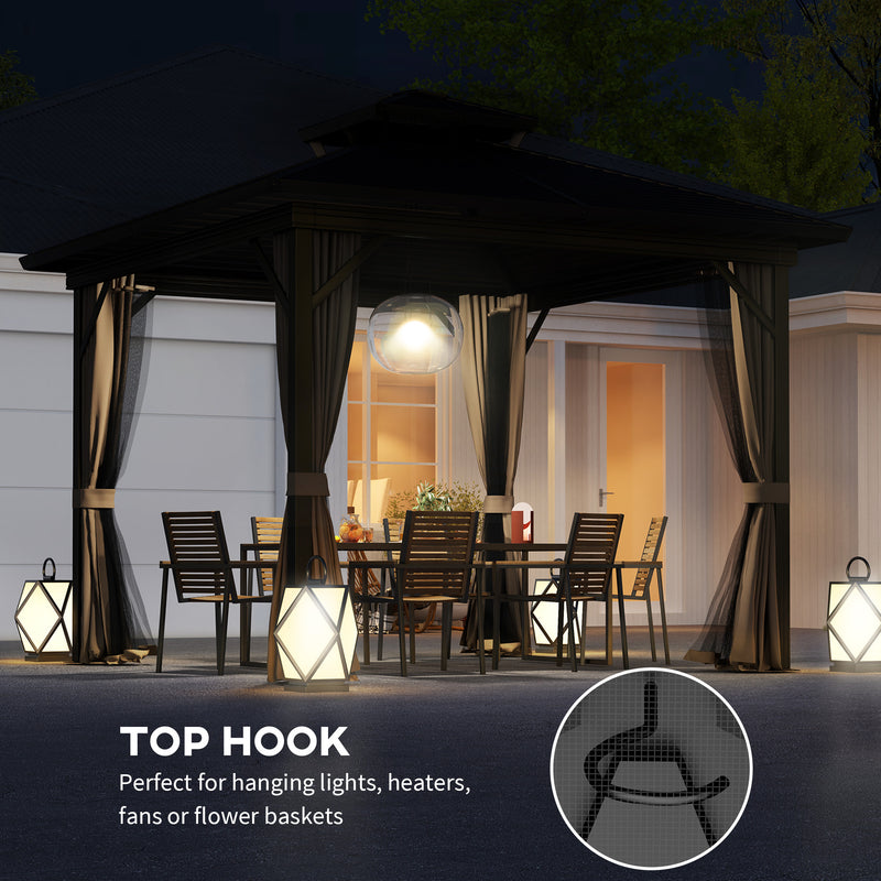 Outsunny 10' x 10' Aluminum Round Hardtop Gazebo with Metal Roof and Curtains